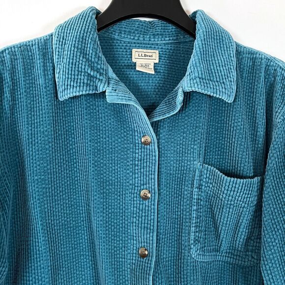Vintage LL Bean Shirt Womens XL Turquoise Corduroy Whale Wide Button‎ Shacket - Picture 1 of 9